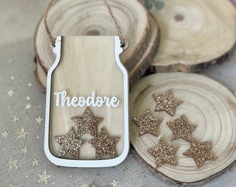 Petit pot de récompense avec étoiles dorées, pot étoile personnalisé avec 10 jetons étoiles scintillantes pour enfants, système de récompense pour bon comportement.