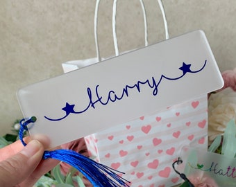 Marque-page personnalisé pour enfants avec étoiles bleues, cadeau d'anniversaire pour jeune rat de bibliothèque ou ami