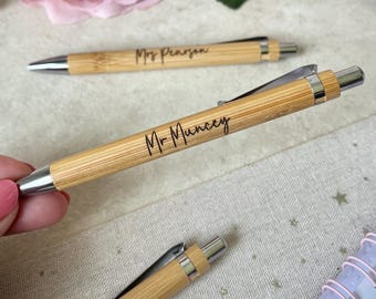 Stylo en bambou personnalisé - Cadeau pour enseignant gravé, cadeau de remerciement
