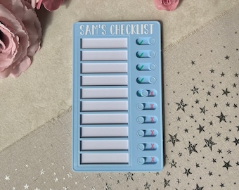 Daily To Do list for kids in blue, Sliding tick list,  Personalised checklist, Customisable routine board for children, Reward chart for boy