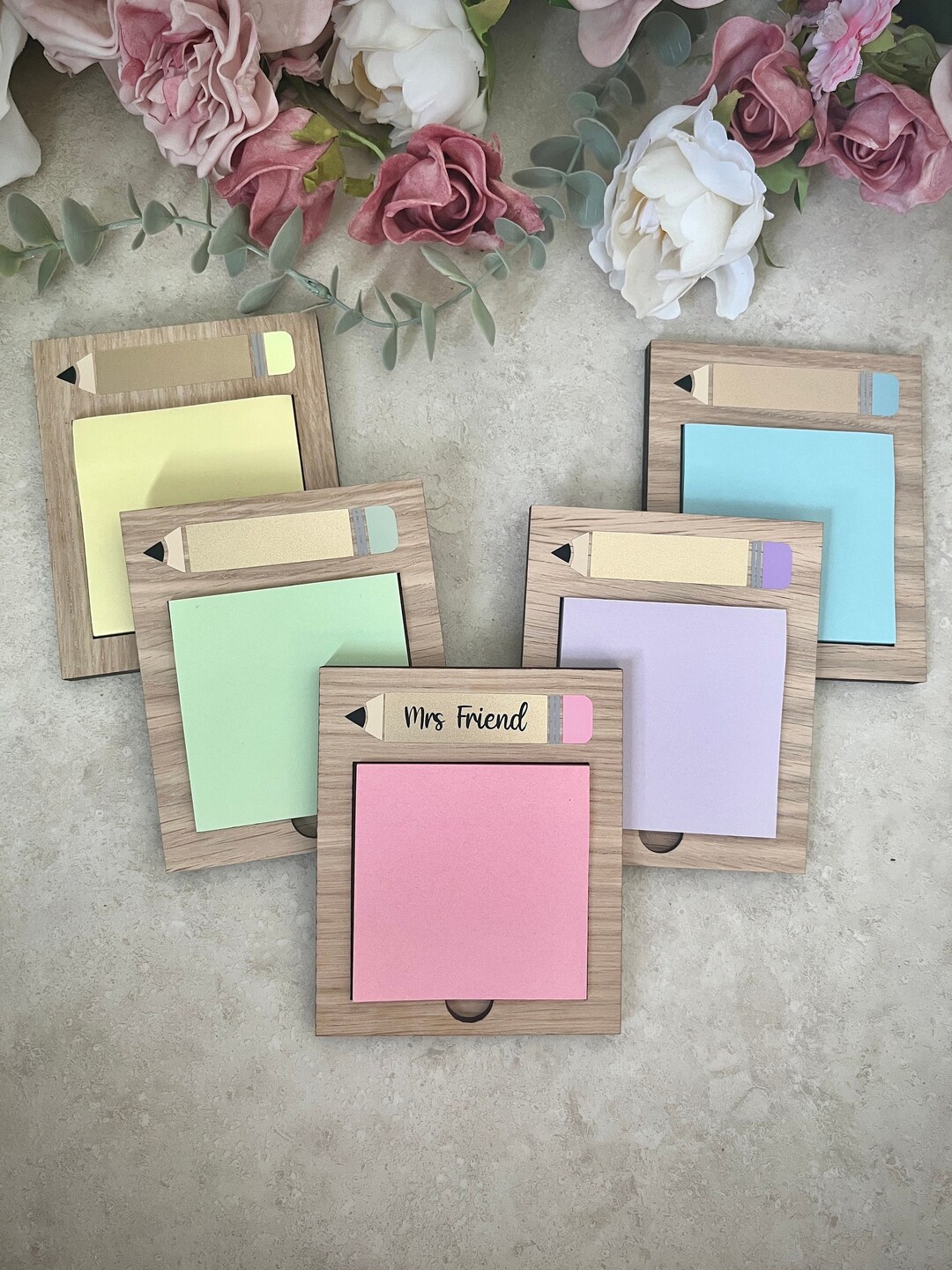 Personalised Teacher Note Pad Wooden Sticky Note Holder Gold Etsy