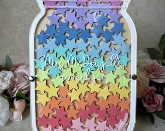Pot de récompense personnalisé pour la classe avec 100 étoiles pastel, système de récompense scolaire, tableau de comportement des enseignants