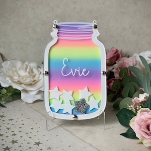Reward jar, Pastel rainbow star jar with white star tokens, good behaviour chart for kids, reward chart, fun educational gift for girl