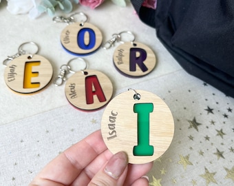 Porte-clés prénom personnalisé : étiquette de sac en bois gravée avec initiales