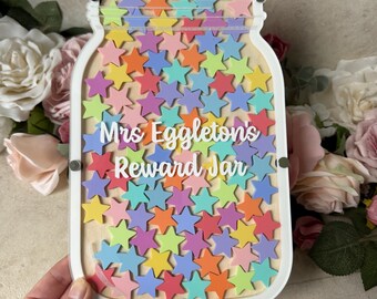 Personalised Classroom Reward Jar with 100 Pastel Stars, School Reward System, Teacher Behaviour Chart