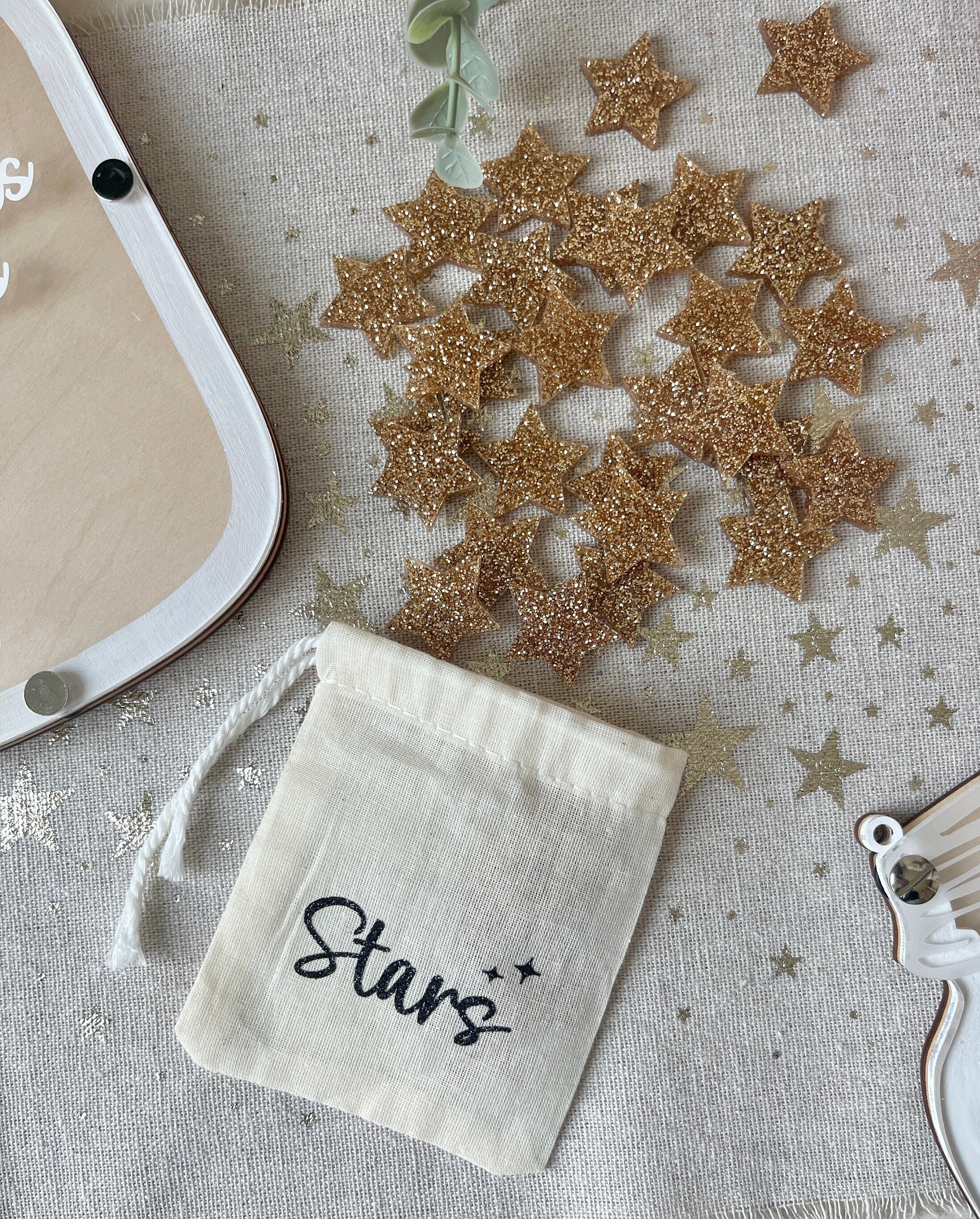 Gold glitter star tokens for reward jar. Class reward jar tokens for children, Christmas countdown