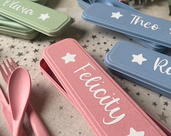 Ensemble de couverts personnalisés pour enfants ou adultes, cadeau de Noël réutilisable respectueux de l'environnement, Père Noël secret ou remplissage de bas de Noël, idée cadeau de voyage
