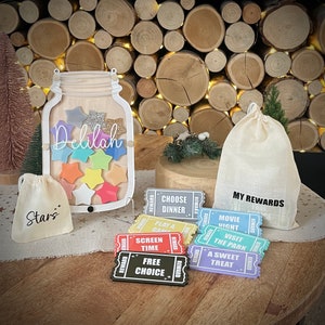 Belohnungsglas-Tokenpaket für Kinder, kleine Pastellsterne und Belohnungskarten, positives Verhaltensdiagramm zu Hause lernen, personalisiertes Sternenglas