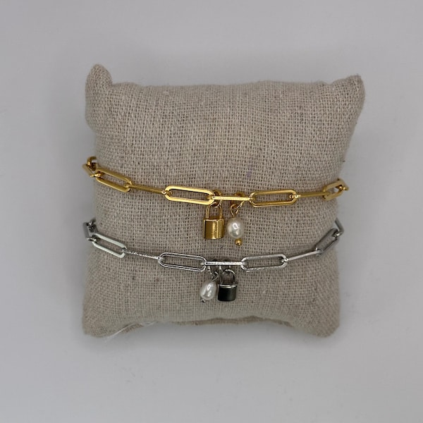 Bracelet cadenas et perle d'eau douce