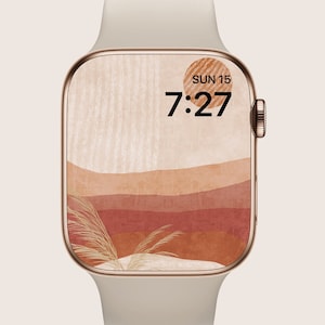 Boho Sun Apple Watch Wallpaper, Beige and Orange, 4k Cool Apple Watch Faces Wallpaper, Landscape Smartwatch Wallpaper HD, Instant Download
