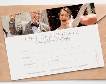 Editable Photography Gift Certificate Template, Photography Gift Card, Printable Gift card for Photographer, Photography Voucher, Download