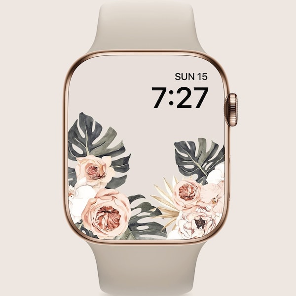 Boho Pastel Pink Flowers Apple Watch Wallpaper, 4k Girly Apple Watch Faces Wallpaper, Floral Smart Watch Wallpaper HD, Instant Download