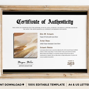 Echtheitszertifikat Vorlage, Moderne Echtheitszertifikat Vorlage, Echtheit für Kunstwerk Einfügen Foto, COA Vorlage Download