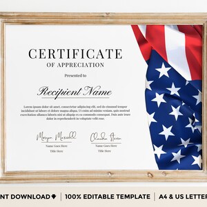 Editable American Certificate Printable Certificate Template American