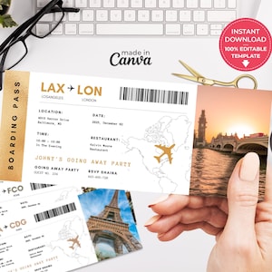 Editable Boarding Pass Template, Printable Airline Ticket, Boarding Pass Surprise Trip, Fake Plane Ticket Gift