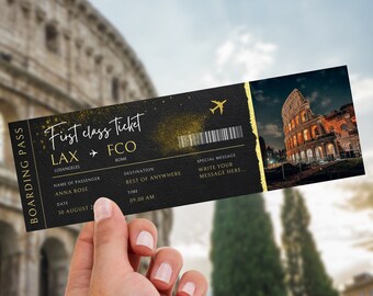 Plantilla de tarjeta de embarque editable, regalo sorpresa de aerolínea, plantilla de tarjeta de embarque, plantilla de boleto de avión, negro y dorado, regalo de boleto de avión para ella