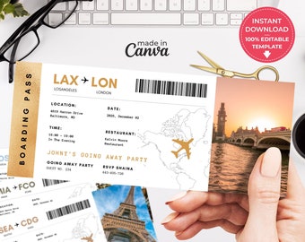 Editable Boarding Pass Template, Printable Airline Ticket, Boarding Pass Surprise Trip, Fake Plane Ticket Gift