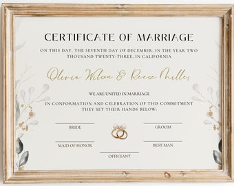 Editable Marriage Certificate Template, Custom Certificate Of Marriage, Printable Wedding Certificate, Canva Wedding Keepsake