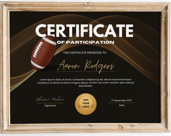 Bearbeitbare American Football Zertifikat Vorlage, Sport Zertifikat Award druckbare Football Award Zertifikat digitaler Download