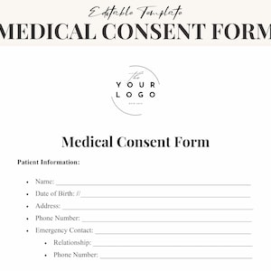 Medical Consent Form Template - Customizable Health Care Form, Patient Procedure Agreement, Detailed Medical Authorization, Surgery Form