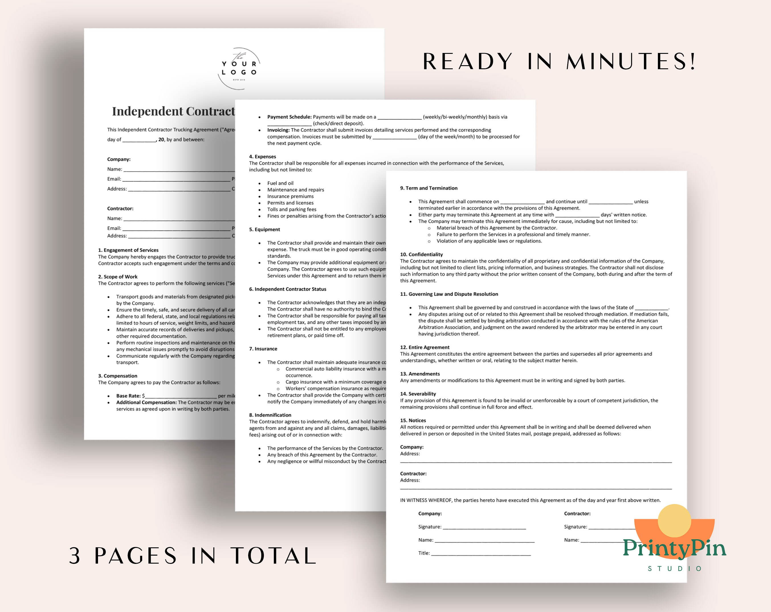 Independent Contractor Trucking Agreement, Trucking Contract Template