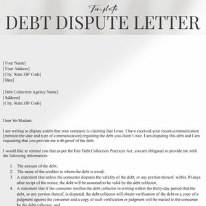 Debt Collection Dispute Letter Template Google Docs/microsoft Word Debt Collection Dispute Letter Template Google Docs/microsoft Word