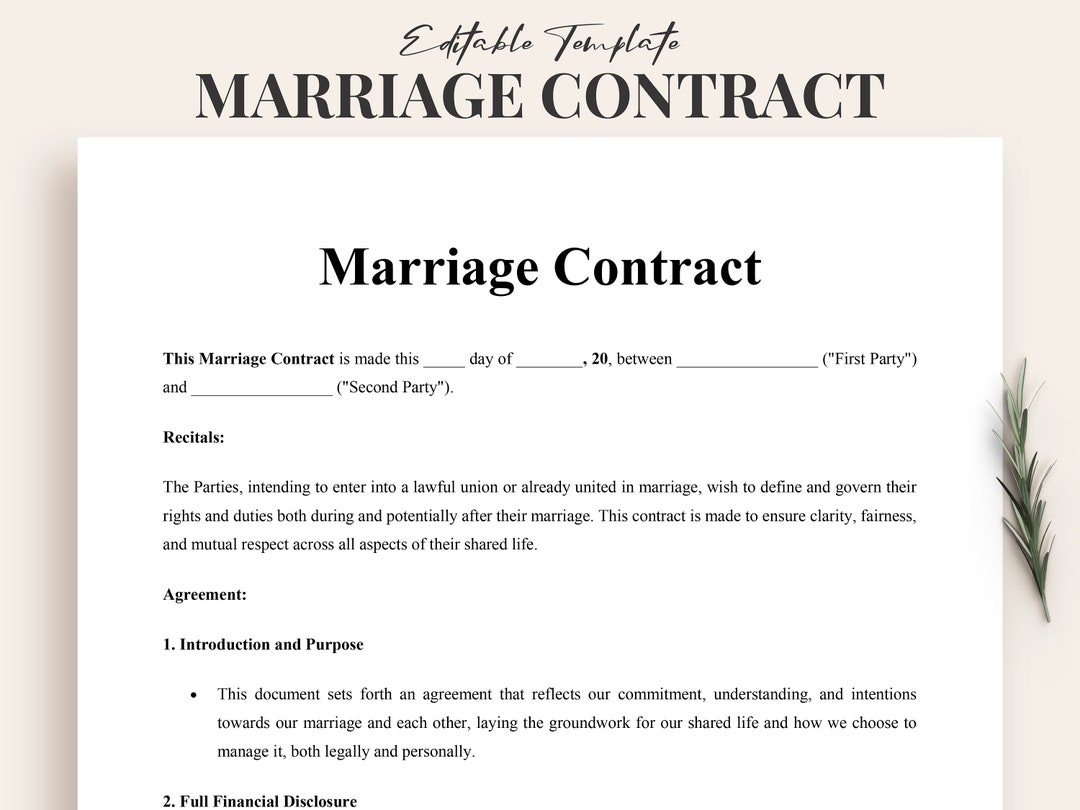 Marriage Contract Template Word Customizable Editable Relationship Marriage Contract Template Word Customizable Editable Relationship