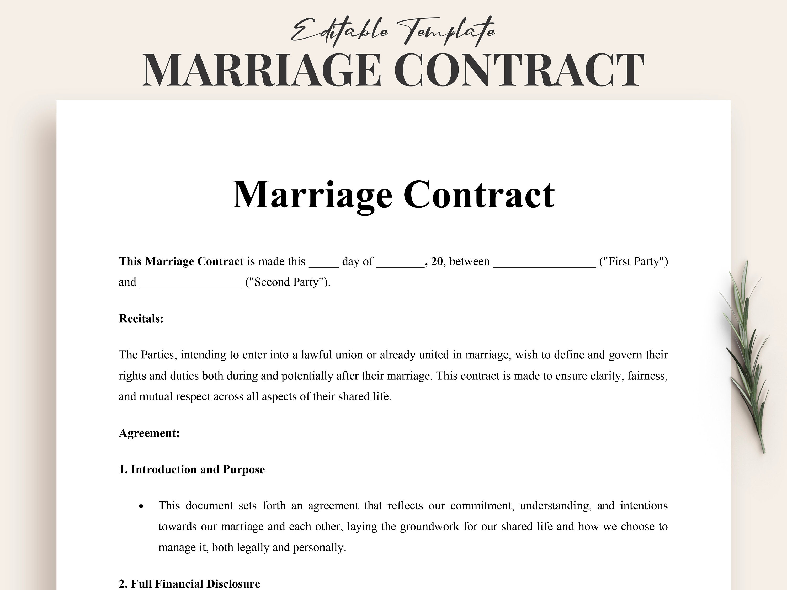 Marriage Contract Template Word Customizable & Editable Marriage Contract Template Word Customizable & Editable
