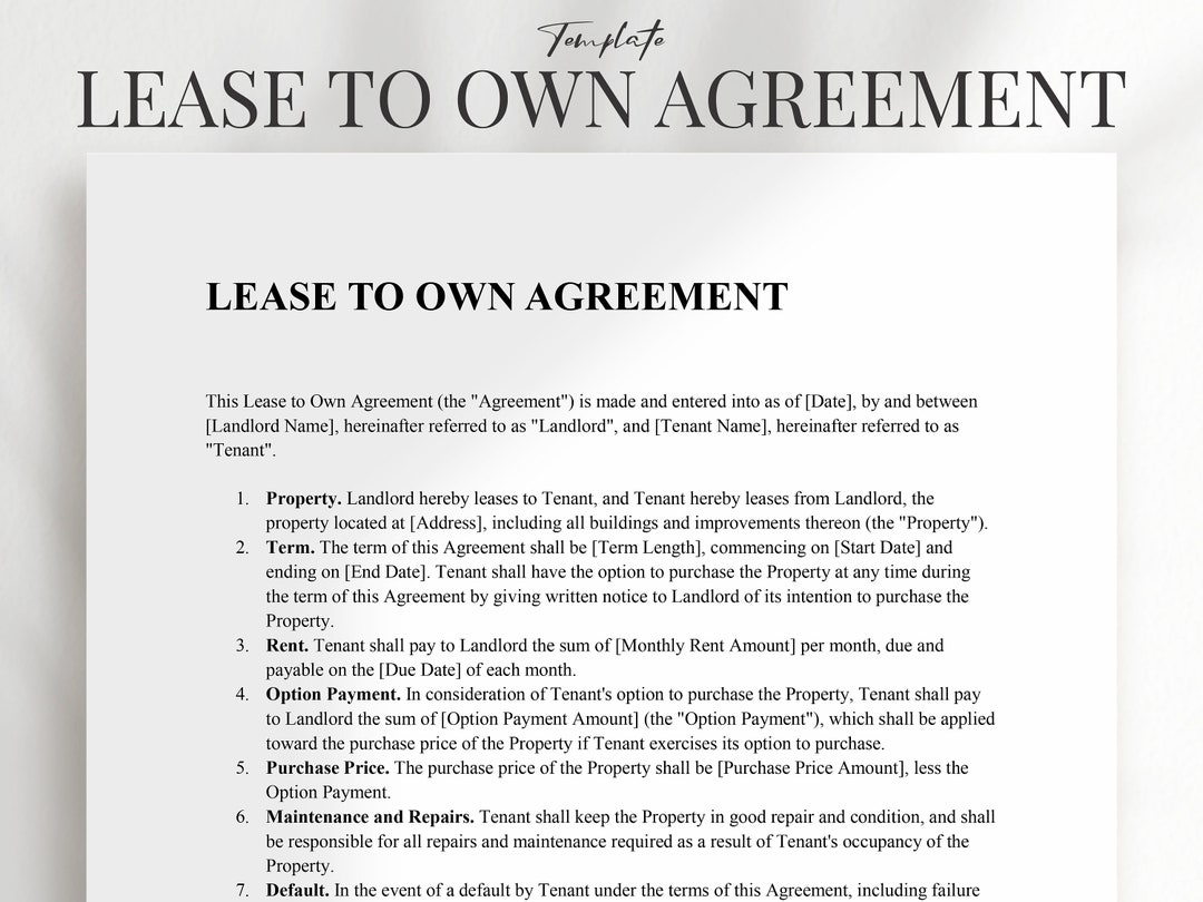 Lease to Own Agreement, Lease to Own Contract PDF, Rent to Own Agreement, Rent to Own Contract