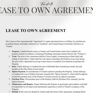 Lease to Own Agreement, Lease to Own Contract PDF, Rent to Own ...