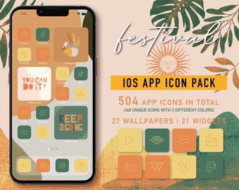 Aesthetic iOS App Icon Pack, Boho Wallpaper, Widgets (Digital Download)