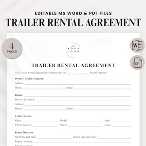 Trailer Rental Agreement Template Pdf & Word - Printable Dump Trailer Rental Contract Template -  Utility Trailer Rental -Semi Trailer Lease