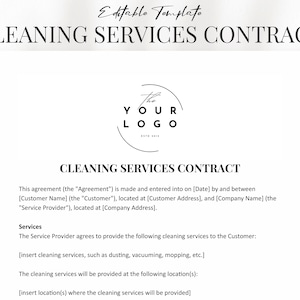 Editable Cleaning services agreement, Cleaning Contract template, Client services contract, Commercial Residential agreements, Word & PDF