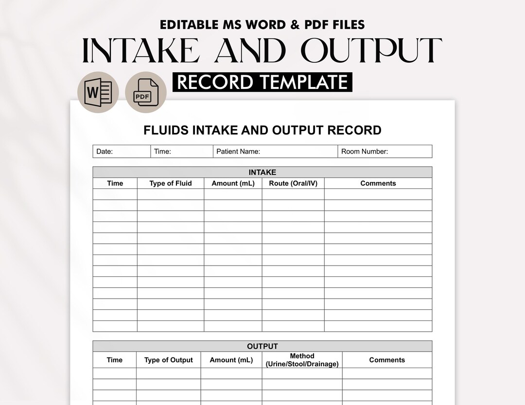 Printable Fluid Intake and Output Record Template | Nursing ...