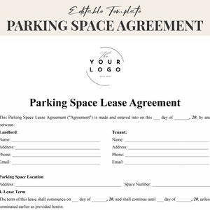 Parking Space Lease Agreement Template PDF & Word | Parking Lease Contract | Editable Parking Rental Agreement Form