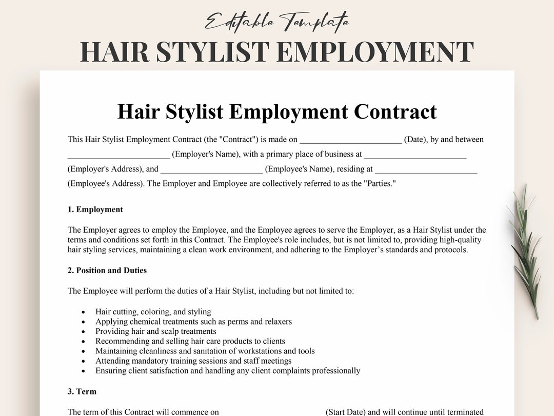 Hair Stylist Employment Contract Template Hair Salon Employee Agreement