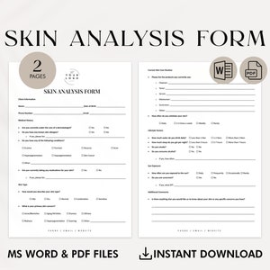 Esthetician Templates | Skin Analysis Form | Printable Skincare Consent Forms | Editable In PDF or MS WORD | Esthetician Forms