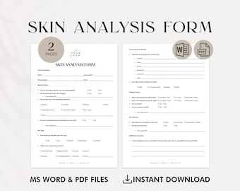 Sjablonen voor schoonheidsspecialiste | Huidanalyseformulier | Afdrukbare toestemmingsformulieren huidverzorging | Bewerkbaar in pdf of MS WORD | Formulieren schoonheidsspecialiste
