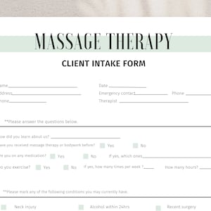 Massage Intake Form Word, Massage Consent Form PDF, Massage Therapist, Esthetician Business Form, Medical History Form, Editable Template
