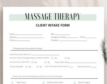 Massage Intake Form Word, Massage Einverständniserklärung PDF, Masseur, Kosmetikerin Geschäftsformular, Anamsel-Formular, bearbeitbare Vorlage