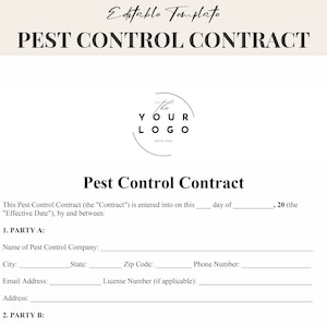 Customizable Pest Control Contract Template - Comprehensive, Detailed - Printable Pest Control Agreement Template Word & PDF