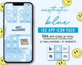 Blue App Icons Aesthetic, Light & Dark Blue iPhone Theme, iOS 14, iOS 15 App icon, iPhone Layout, iphone Home Screen icon Pack,Widget iPhone