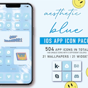 Blue App Icons Aesthetic, Light & Dark Blue iPhone Theme, iOS 14, iOS 15 App icon, iPhone Layout, iphone Home Screen icon Pack,Widget iPhone