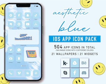 Blue App Icons Aesthetic, Light & Dark Blue iPhone Theme, iOS 14, iOS 15 App icon, iPhone Layout, iphone Home Screen icon Pack,Widget iPhone