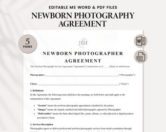 Newborn Photography Contract Template | Professional Baby Photo Session Agreement - Editable PDF & Ms Word