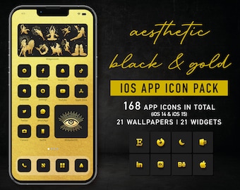 3D Gold iPhone IOS 14/17 & İOS 26 App Icons Pack | Gold Icon Aesthetic Black Background | iPhone App Icons | Personalised Home Screen Widget