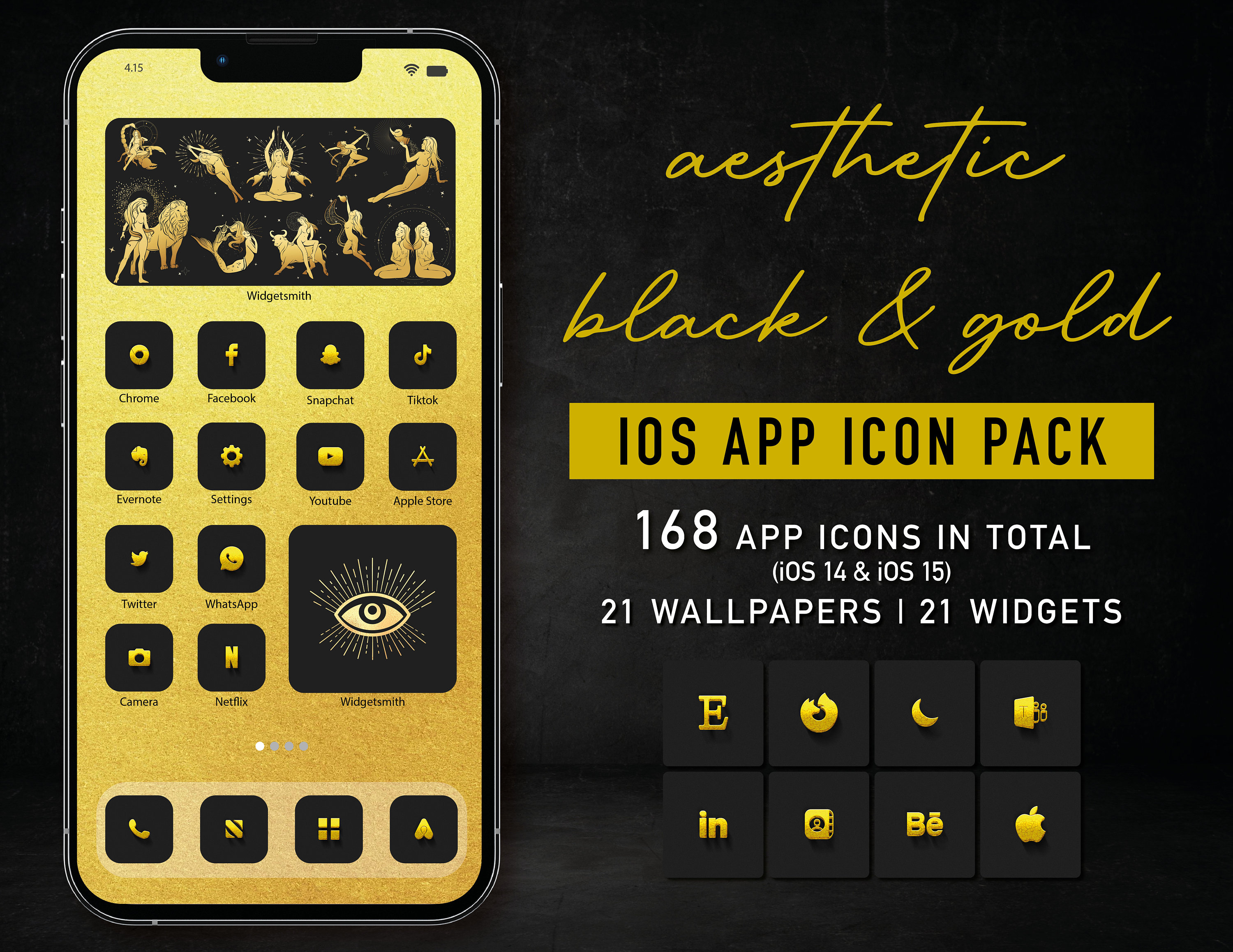 Paquete de iconos de aplicaciones 3D Gold para iPhone iOS 14/17 y iOS 26 /  Iconos dorados con fondo negro / Iconos de aplicaciones para iPhone /  Widget personalizado para la pantalla de inicio - Etsy México, image size:3000x2316