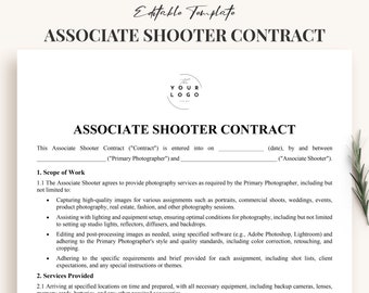 Editable Associate Shooter Contract Template - Professional Second Shooter Contract PDF & Word Form - Printable Photography Agreement