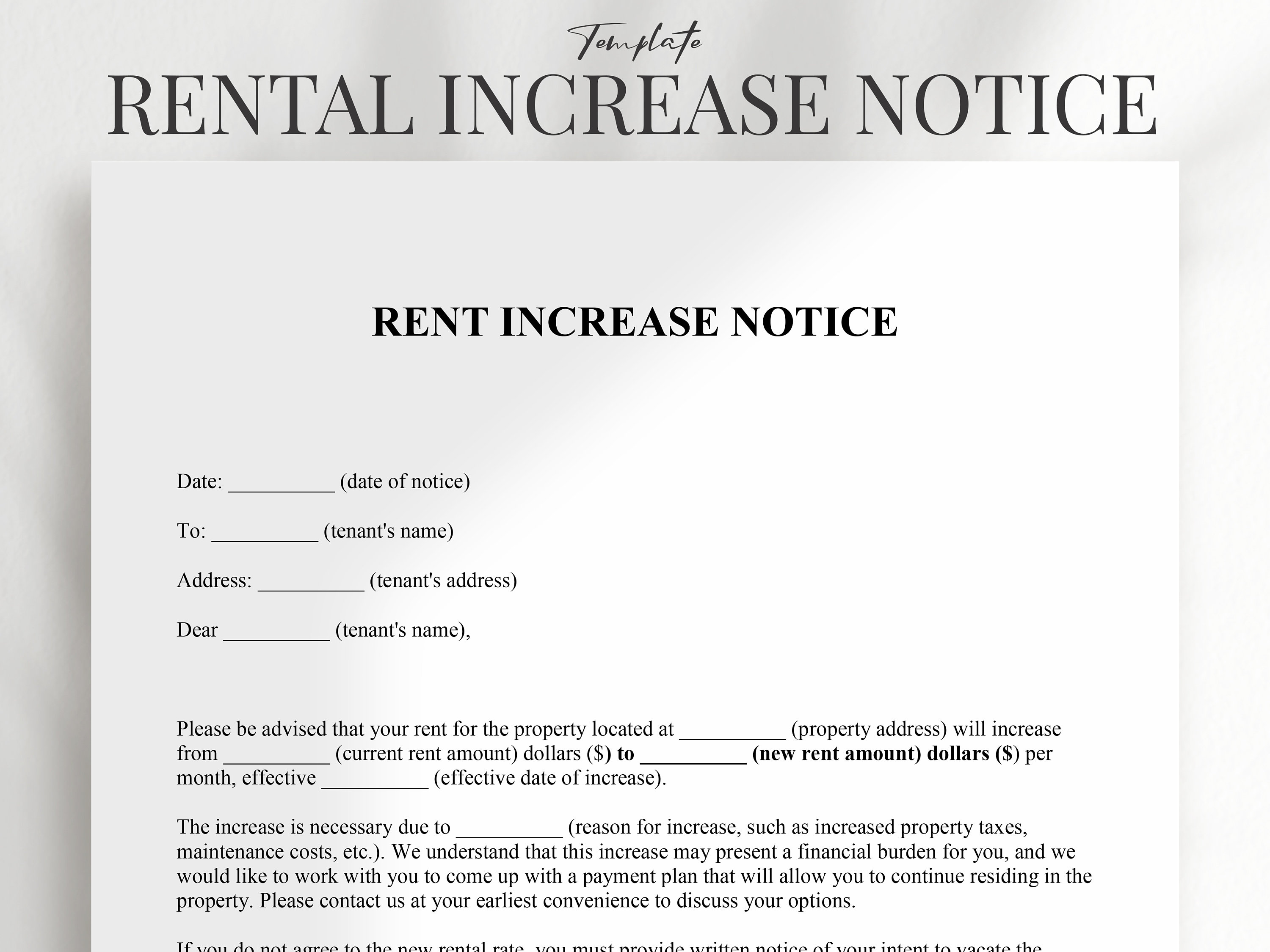 Simple Blank Rent Increase Form.pdf Rental Increase Notice, Rental Increase Form, Rental Increase Letter ...