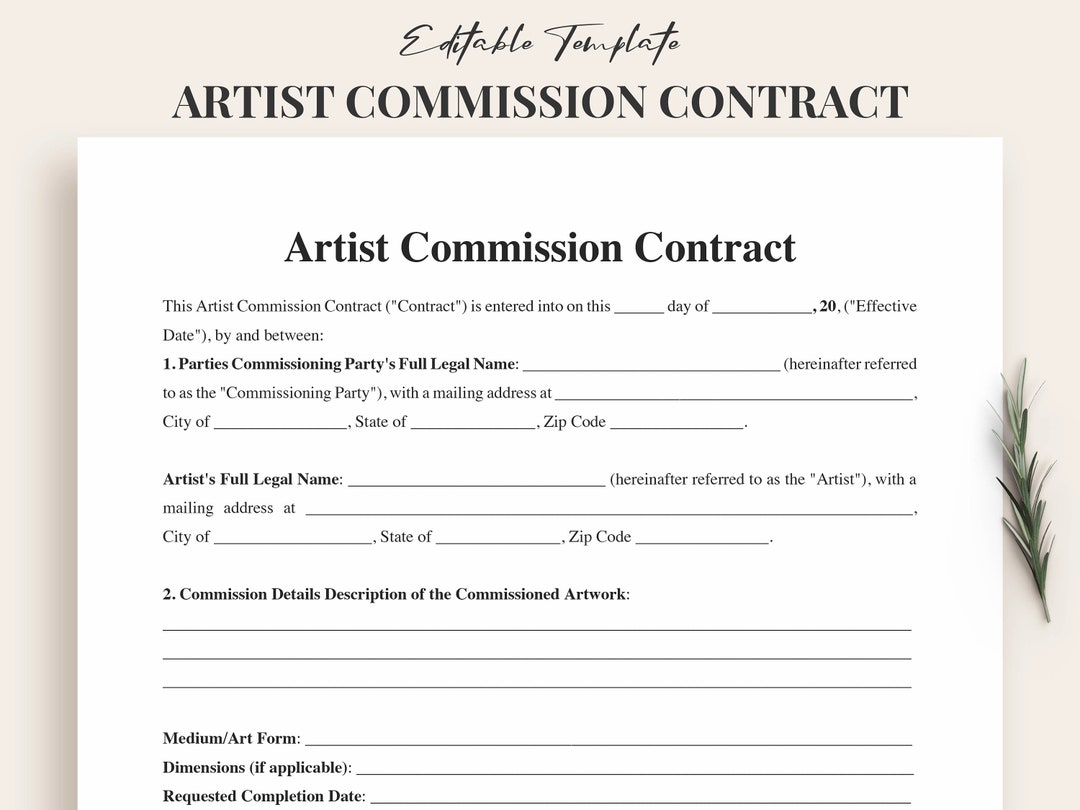 Artist Commission Contract Template Word / PDF Fully Customizable and Artist Commission Contract Template Word / PDF Fully Customizable and